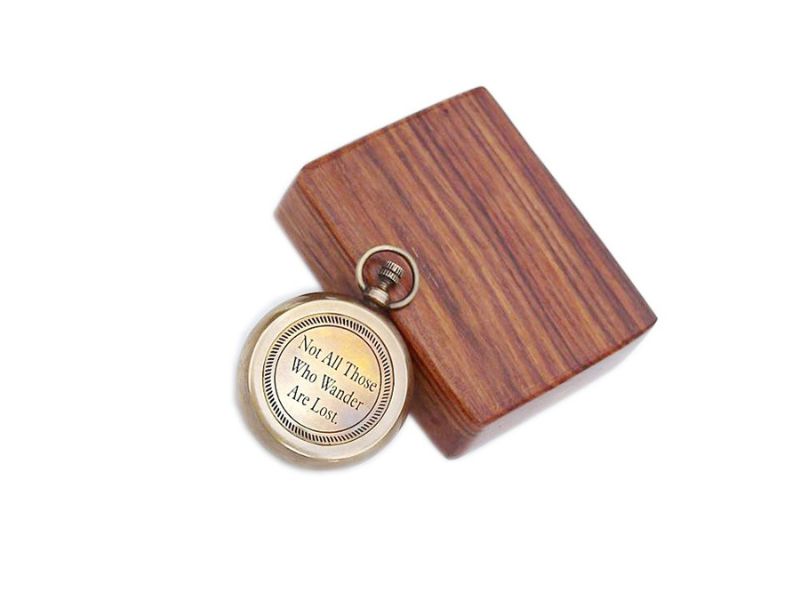 Solid Brass Compass “Not All Those Who Wander Are Lost” Engraved – Vintage Navigation Compass with Wooden Box, Inspirational Gift for Men, Women, Travelers, Graduates, and Adventure Lovers