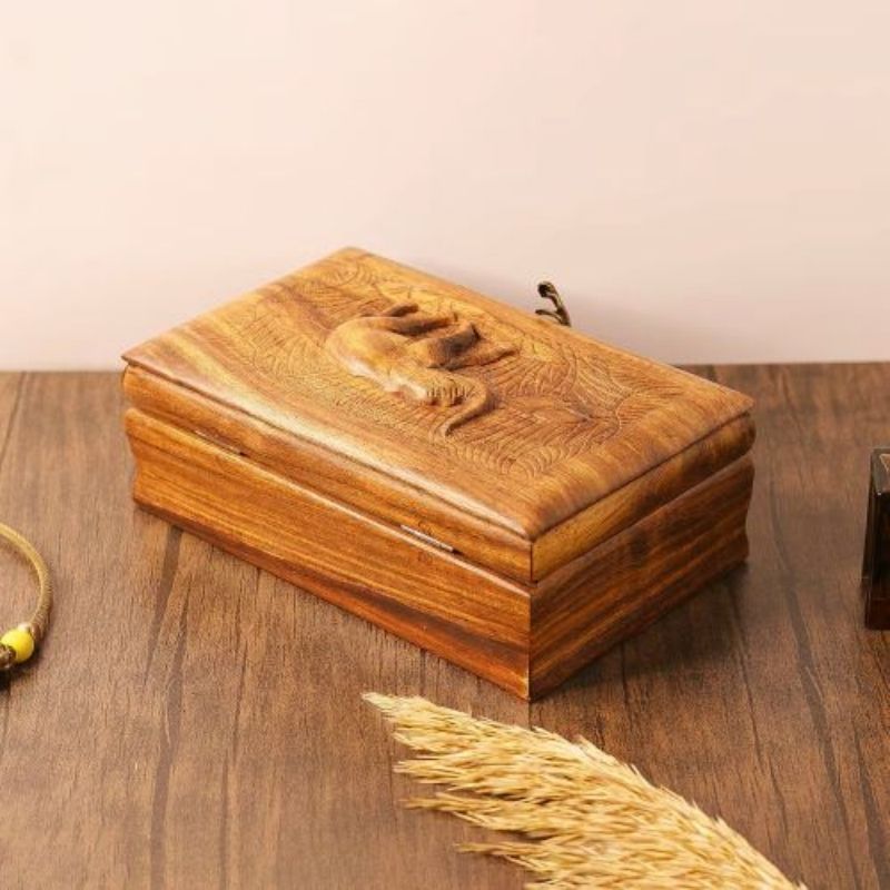 Elephant Jewelry Box, Hand Carved Wooden Elephant Jewelry Organizer Trinket Box, Wooden Animal Engraving Art Elephant Lovers Gift