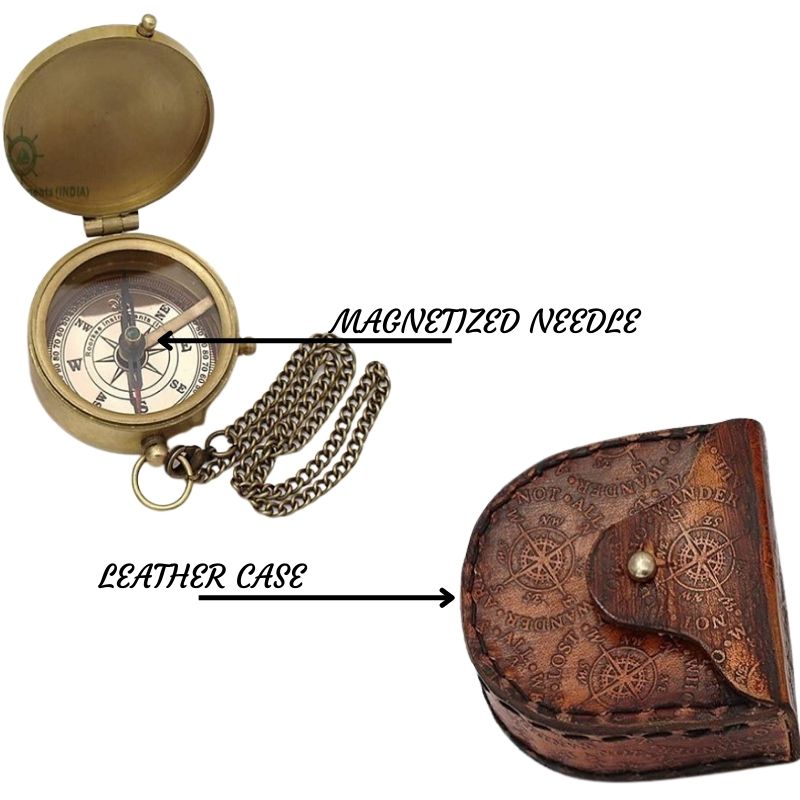 Antique Nautical Vintage Directional Magnetic Compass with Famous Scripture Quote Engraved Baptism Gifts with Leather Case or Wooden Case for Loved Ones, Son, Father, Love, Partner, Spouse, Fiancé.
