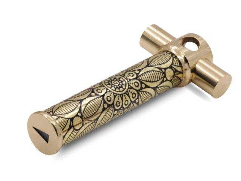 Handmade Brass Trio Kaleidoscope with 3 Interchangeable DIY Fillable Cells Unique Optical Art Toy with Wooden Display Stand