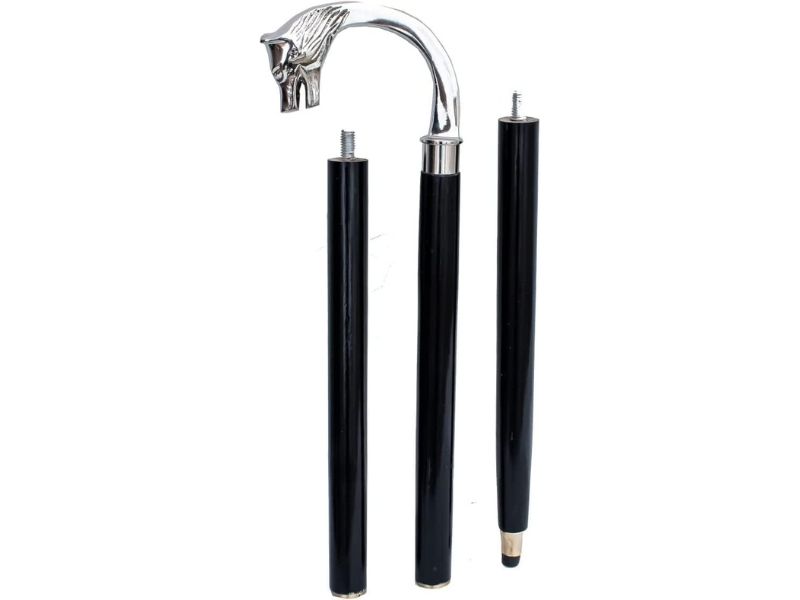 Wolf Head Brass Handle Walking Stick Design Vintage Victorian Walking Stick Walking Cane for Men & Women - Foldable, Walking Sticks for Seniors & Adults Silver & Black