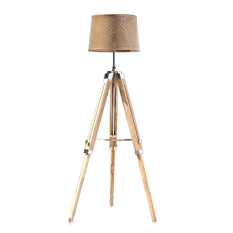 Metal & Wood Antique Floor Lamp with Shade, Wooden