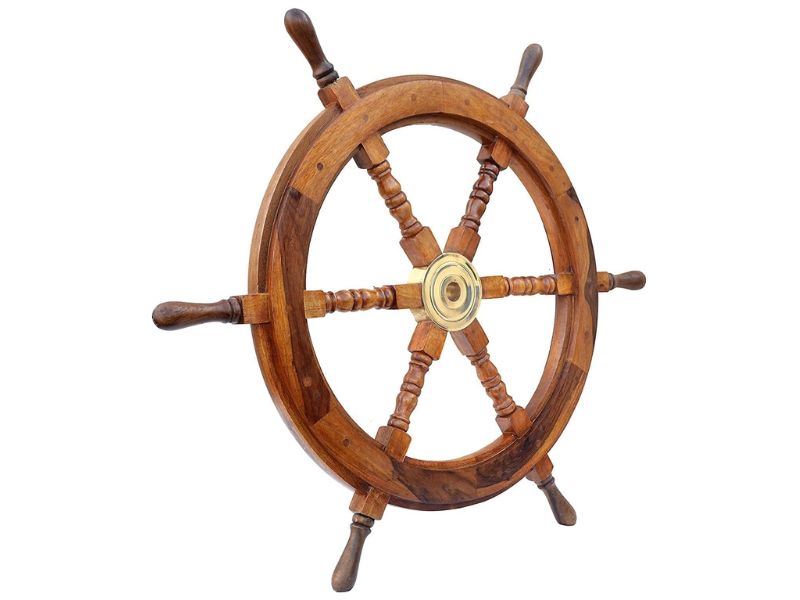 36” Wooden Ship Wheel – Handcrafted Nautical Captain Steering Wheel | Rustic Pirate Wall Hanging Décor | Solid Wood Marine Wheel for Home, Office, Bar & Restaurant | Nautical Gift for Sailors & Sea Lovers