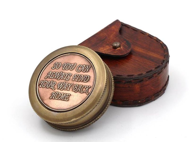 So You Can Always Find Your Way Back Home – Solid Brass Compass with Leather Case | Vintage Engraved Compass Gift for Husband, Son, Boyfriend, Anniversary, Graduation, or Valentine’s Day