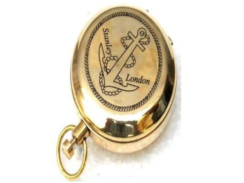 Solid Brass Push Button Pocket Compass with Wooden Box – Vintage Directional Magnetic Compass for Navigation, Hiking, Camping, Boating, and Gift for Men & Women