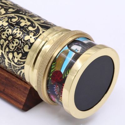 Handcrafted Etched Lacquered Brass Kaleidoscope with Oil Object Chamber – Classic Optical Collectible & Unique Gift for Someone Special