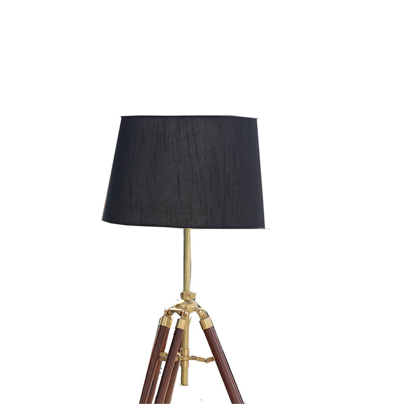 Brass and Wood Table Lamp with Shade and Bulb for Living Room, Bedside (Black)