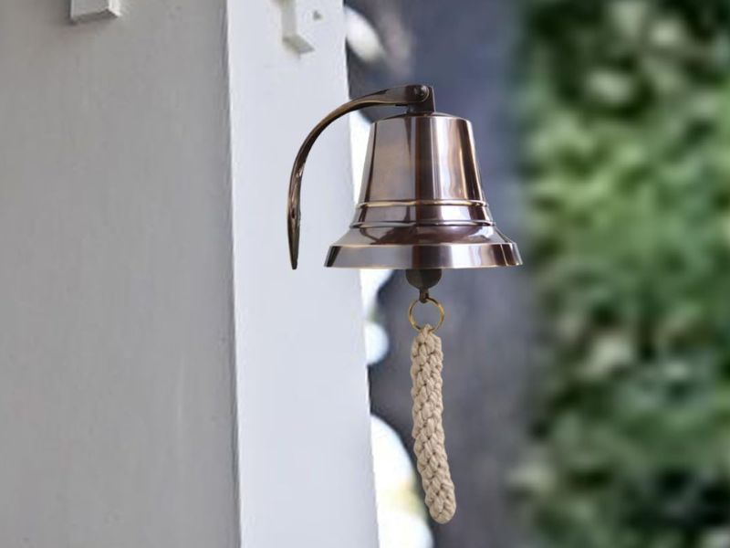 Solid Brass Wall Mounted Ship Bell, Bronze Finish Marine Hanging Bell for Dinner, Indoor &amp; Outdoor Use, School, Bar, Reception, Restaurant, Nautical Decor by Roorkee Instruments India