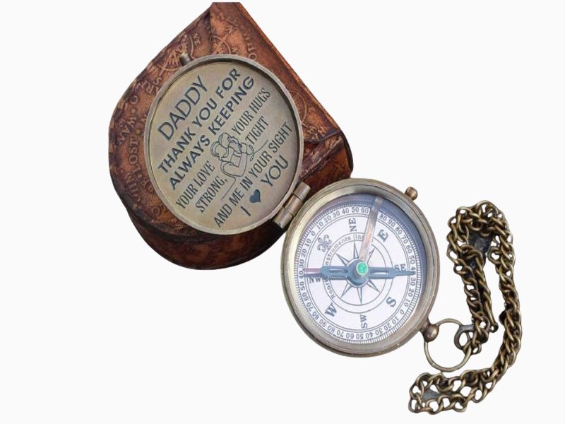 Daddy Thank You Compass – Engraved Brass Compass with Case, Father’s Day Gift, Personalized Gift for Dad from Daughter or Son, I Love You Keepsake Compass
