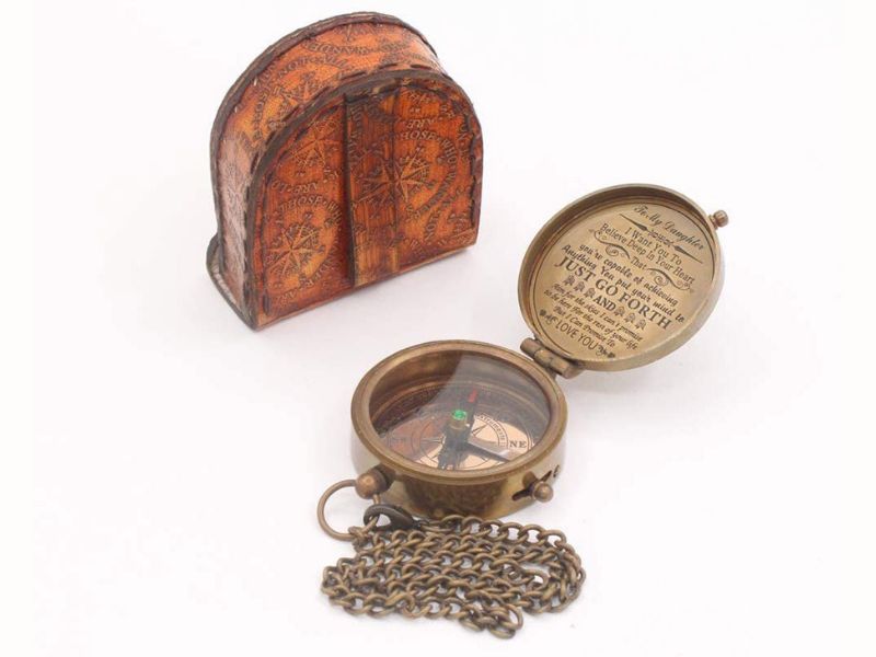 To My Daughter Brass Compass – Engraved Inspirational Quote “Just Go Forth” – Handcrafted Vintage Compass with Leather Case – Graduation, Birthday, Christmas, Keepsake Gift from Dad or Mom