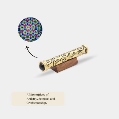 Handmade Brass Teleidoscope with Wooden Display Stand, Vintage Kaleidoscope for Adults, Unique Collectible & Gift Item