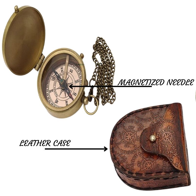 Antique Nautical Vintage Directional Magnetic Compass with Famous Scripture Quote Engraved Baptism Gifts with Leather Case or Wooden Case for Loved Ones, Son, Father, Love, Partner, Spouse, Fiancé.