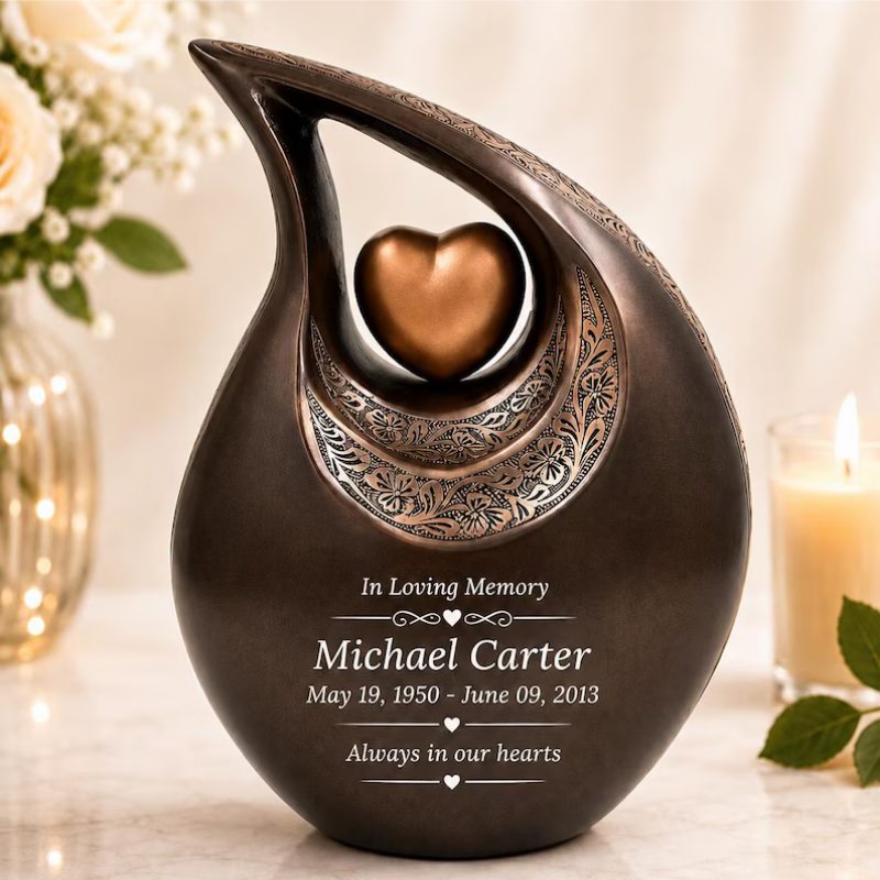 Bronze Heart Cremation Urn: Ornate Memorial Keepsake