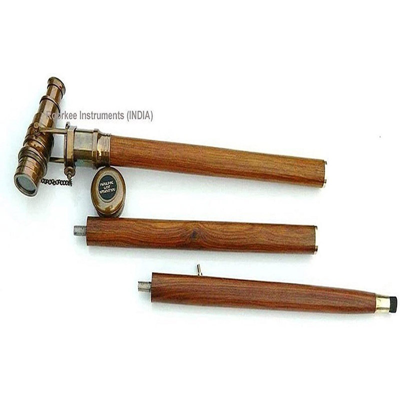 Set of Two Compass/Telescope Wood Walking Stick-Cane Brass Compass/Telescope Handle