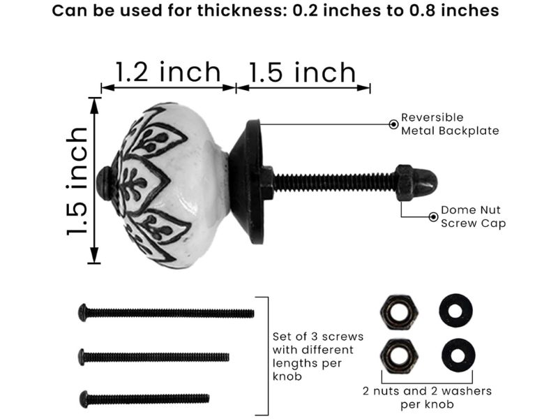 Handmade Spade Black & White Ceramic Knobs Set of 6 – Vintage Decorative Drawer Pulls for Kitchen Cabinets, Dressers & Cupboards | Modern Boho Furniture Handles & Wardrobe Door Knobs