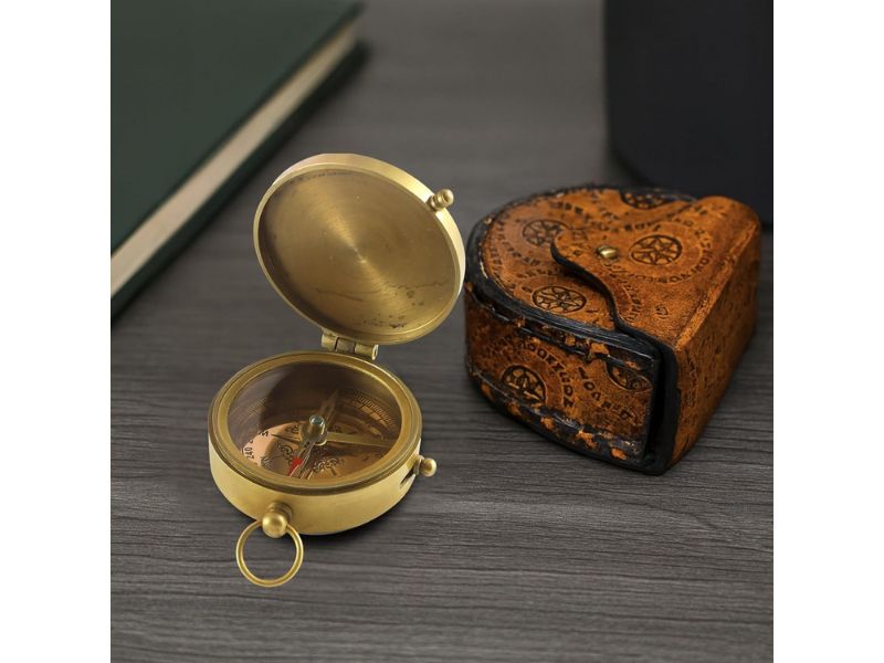 Marine Brass Compass with Leather Case – 2 Inch Engraved Quote “Not All Those Who Wander Are Lost” | Antique Copper Finish Nautical Pocket Compass for Travel, Camping, Graduation & Home Décor Gift