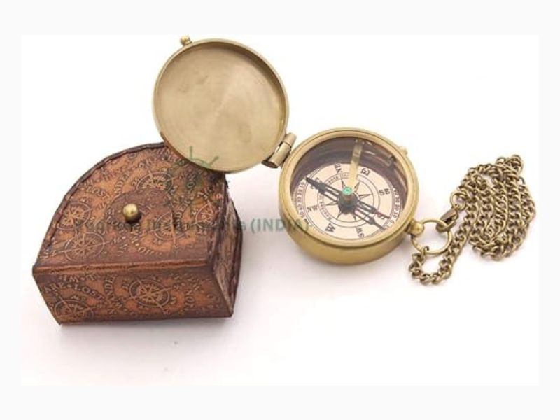 “You Are My Sunshine Brass Compass with Leather Case – Engraved Thoreau Quote Inside Lid – Inspirational Gift for Son, Grandson, Daughter – Graduation, Birthday, Christmas Keepsake