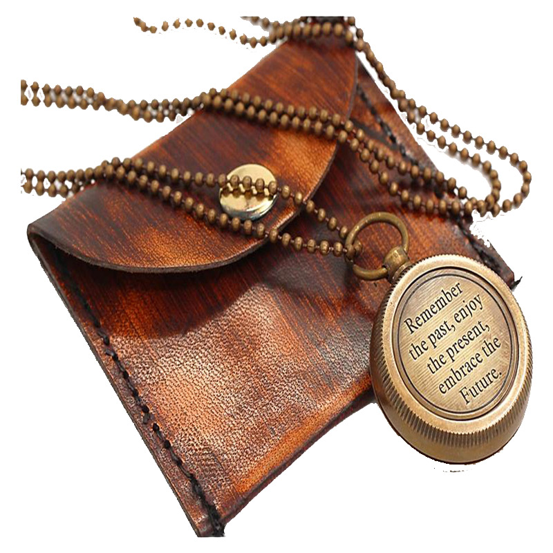 REMEMBER THE PAST, Quote Antique Nautical Vintage Directional Magnetic Compass Necklace