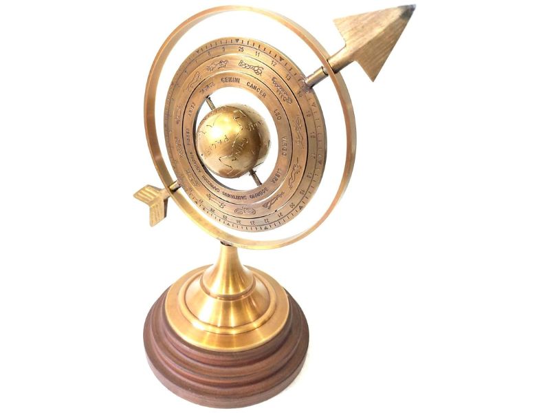 Brown Antique Brass Armillary Globe 12 Inch | Nautical Brass Sphere with Wooden Base | Handcrafted Lobe Armillary Showpiece | Vintage Celestial Globe Home Office Study Decor Gift