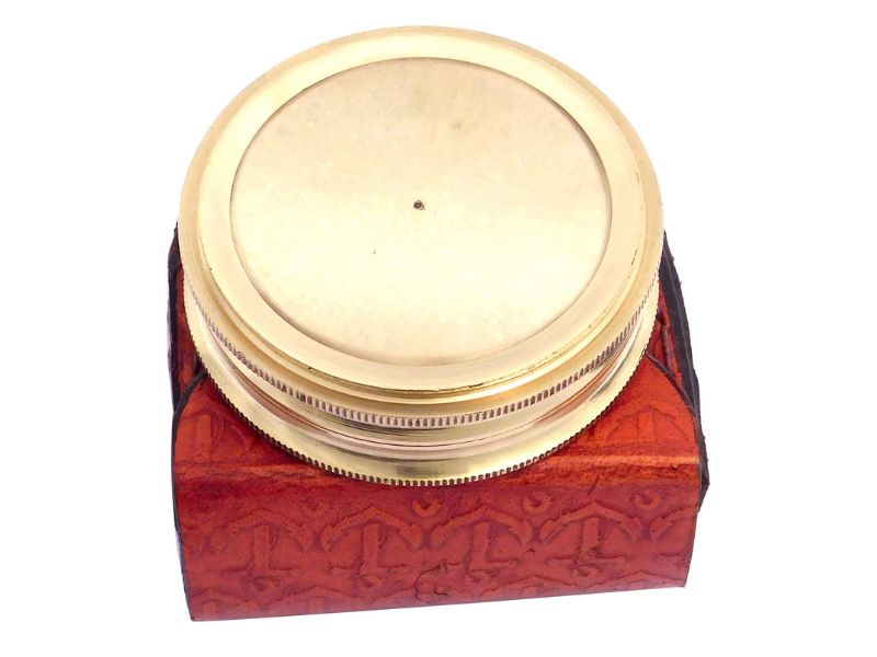 Handmade Brass Compass Engraved with Robert Frost Poem “The Road Not Taken” | Vintage Marine Compass with Leather Case | Inspirational Gift for Graduation, Son, Husband, Father