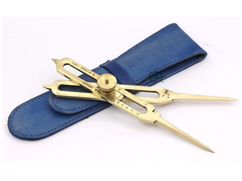 Proportional Scale Divider 6” Full Brass Drawing Tool for Artists, Architects & Designers – Precision Geometry Drafting Instrument with Blue Leather Case – Professional Art Measuring Tool for Sketching, Painting & Technical Design