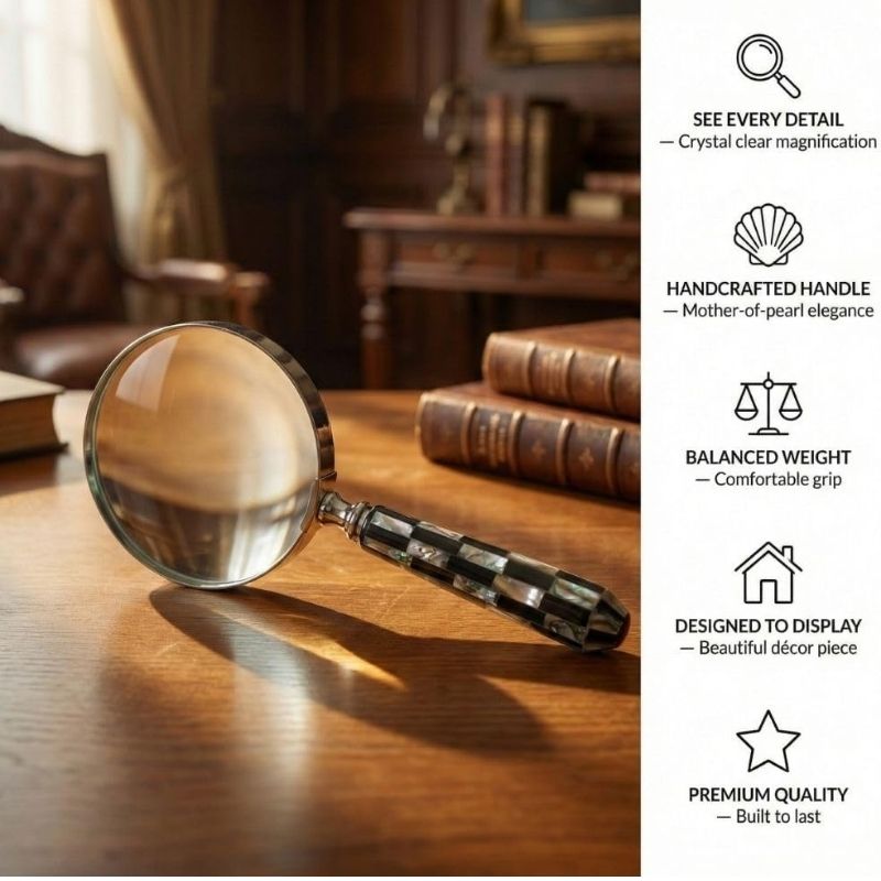 Magnifying Glass with Mother of Pearl Handle, Handheld 10x Magnifying Glass Lens, Antique Magnifier, Reading, Inspection, Coin &amp;amp; Stamp, Astrologer, Low Sight Elderly Collectible Décor Gift 4
