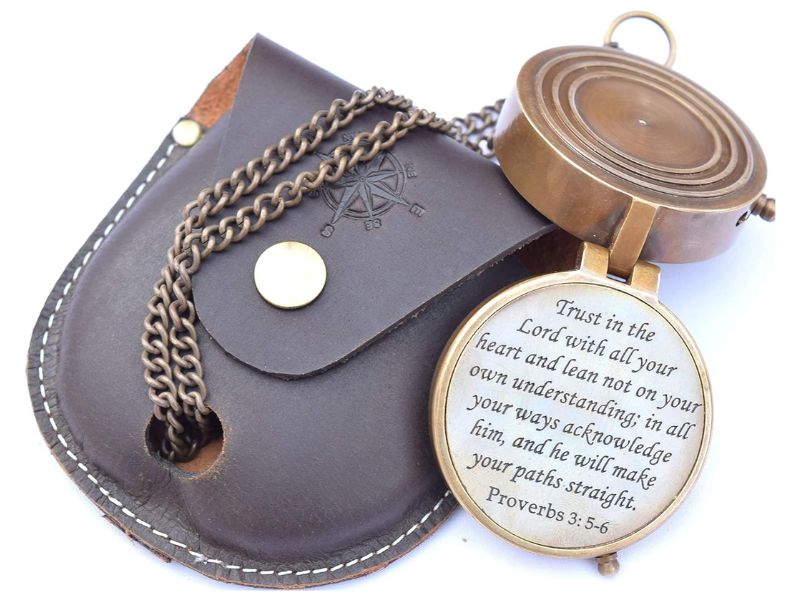 Trust in The Lord with All Your Heart Engraved Brass Compass – Proverbs 3:5-6 | Religious Confirmation Gift | Missionary & Baptism Keepsake | Inspirational Christian Gift for Men, Women, Son, Daughter