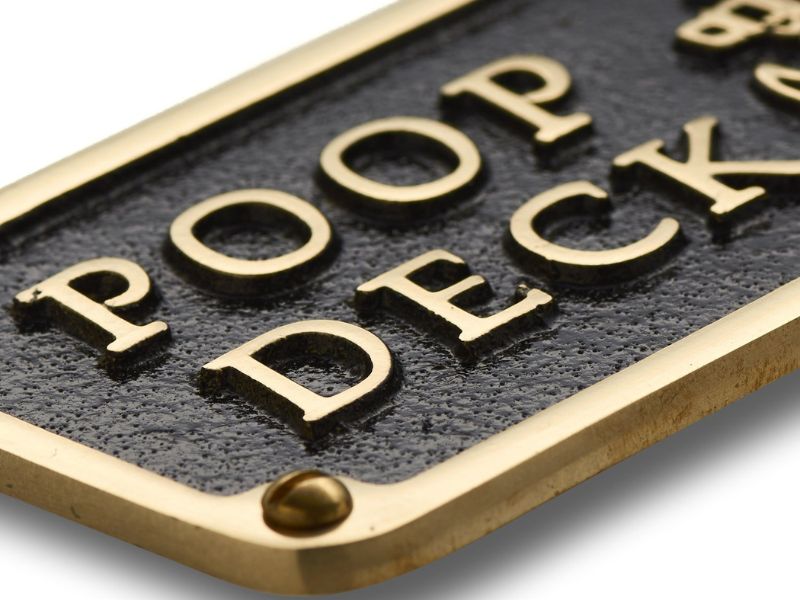 Poop Deck Brass Plaque | Nautical Bathroom Wall Décor Sign | Funny Beach Theme Home Decoration | Vintage Maritime Door or Wall Plate | Solid Brass Handmade Bathroom Gift for Coastal Homes
