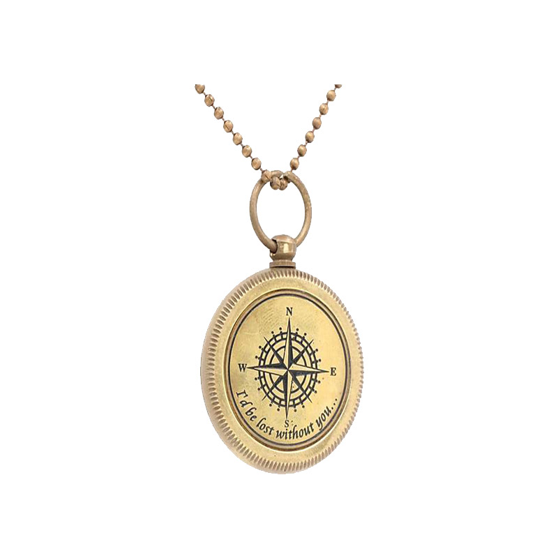 Antique Nautical Vintage Directional Magnetic Compass Engraved Quote Necklace with Leather Case 