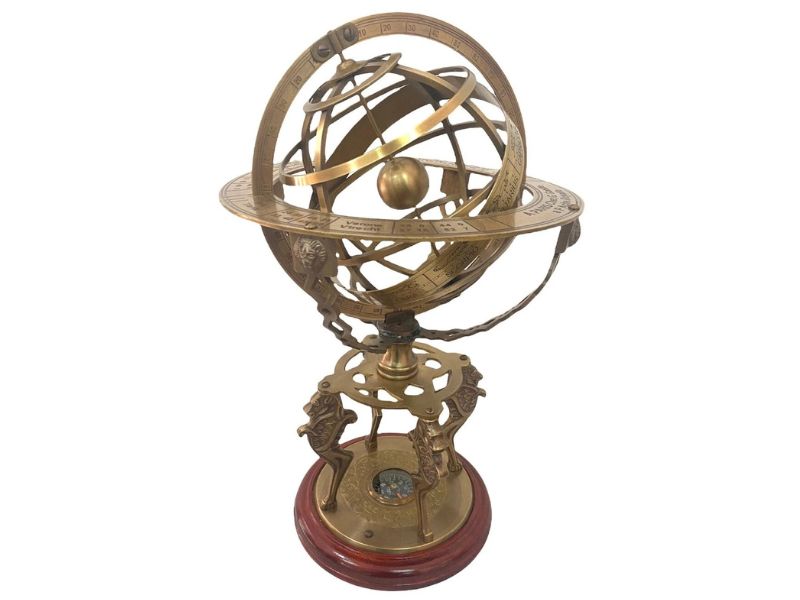 Antique Brass Armillary Sphere Globe with Compass Base | Astronomical Instrument Model | Vintage Celestial Globe for Office Desk, Home Décor, Study Table | Handmade Nautical Gift