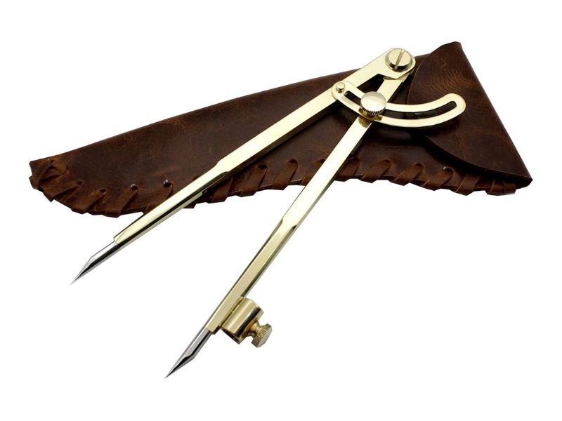 8-Inch Brass Pencil Marking Compass with Leather Cover – Heavy-Duty Scriber and Divider for Woodworking, Metalwork, Drafting & Map Plotting – Precision Wing Compass for Drawing Circles & Layout Marking