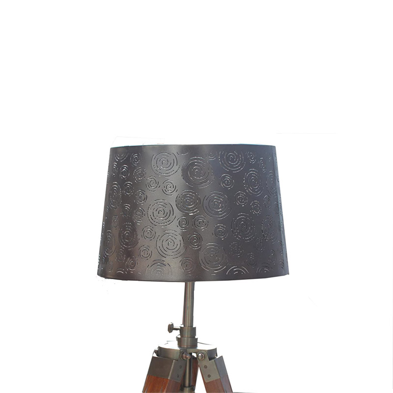 Wooden Tripod Lamp with Tapered Drum Metal Shade