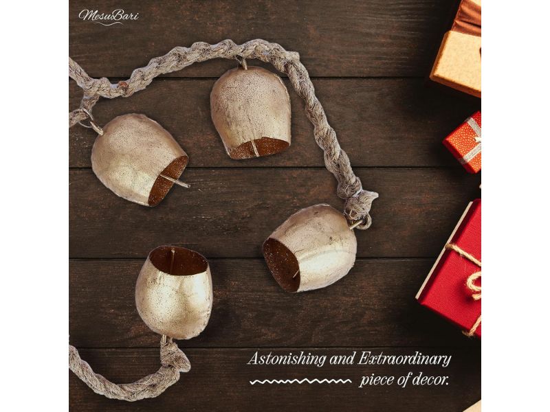 Rustic Vintage Cow Bell Wind Chime with Rope – Handmade Hanging Iron Bells for Outdoor & Indoor Decor, Garden, Patio, Balcony, Porch, Christmas & Farmhouse Home Decoration