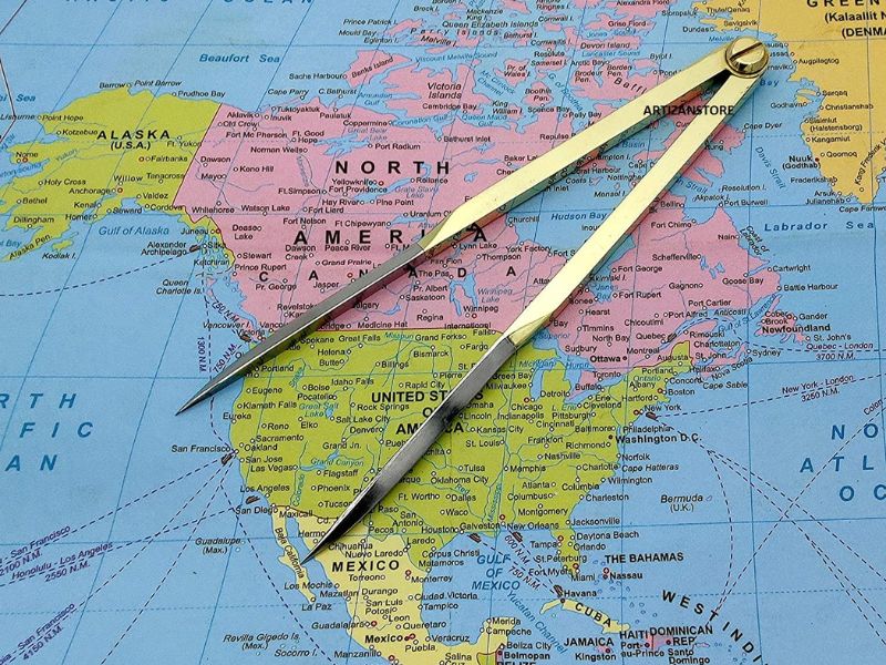 Professional 8” Solid Brass Divider – Vintage Navigation & Drawing Tool with Straight Pattern – Heavy-Duty Artist Compass for Precision Art, Drafting, Map Plotting & Geometry – Includes Leather Case