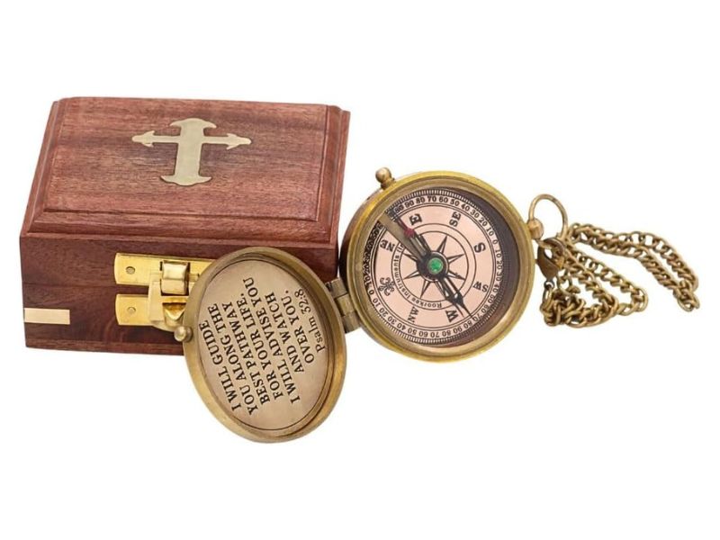 God’s Way Compass – Solid Brass Engraved Compass with Psalm 32:8 Scripture | Christian Gift for Boys & Girls | Baptism, First Communion, Confirmation, Catholic Gift for Men | Faith Keepsake Compass