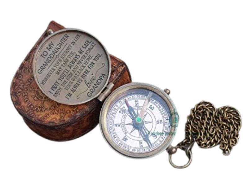 Wholesale To My Granddaughter Engraved Brass Compass with Leather Case | Vintage Antique Style Handmade Compass Gift from Grandpa | Inspirational Graduation Birthday Keepsake for Granddaughter