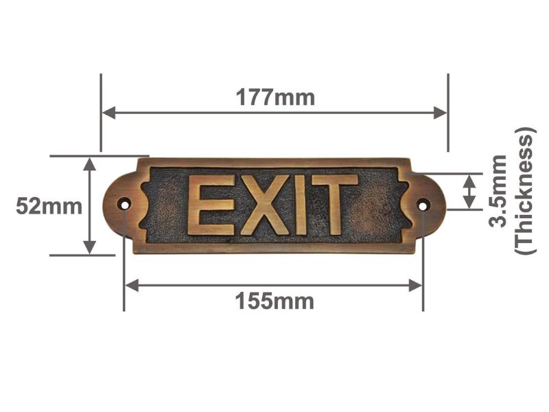 Antique Brass EXIT Door Sign Plaque – Vintage Cast Metal Wall Plate for Home, Office, Pub, or Restaurant – Classic Rustic Finish, Handmade Decorative Sign – Easy Mount with Screws Included