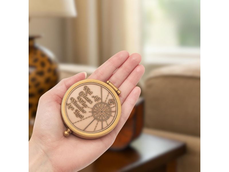 Marine Brass Compass with Leather Case – 2 Inch Engraved Quote “Not All Those Who Wander Are Lost” | Antique Copper Finish Nautical Pocket Compass for Travel, Camping, Graduation & Home Décor Gift
