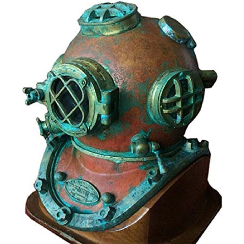 18 Inch U S Navy Mark V 12 Bolt Deep Sea Marine Scuba Helmet Copper and Brass Rare Rusted Diving Divers Helmet W/Stand Marine Helmet, Scuba Diving Gift, Nautical Decor, Maritime