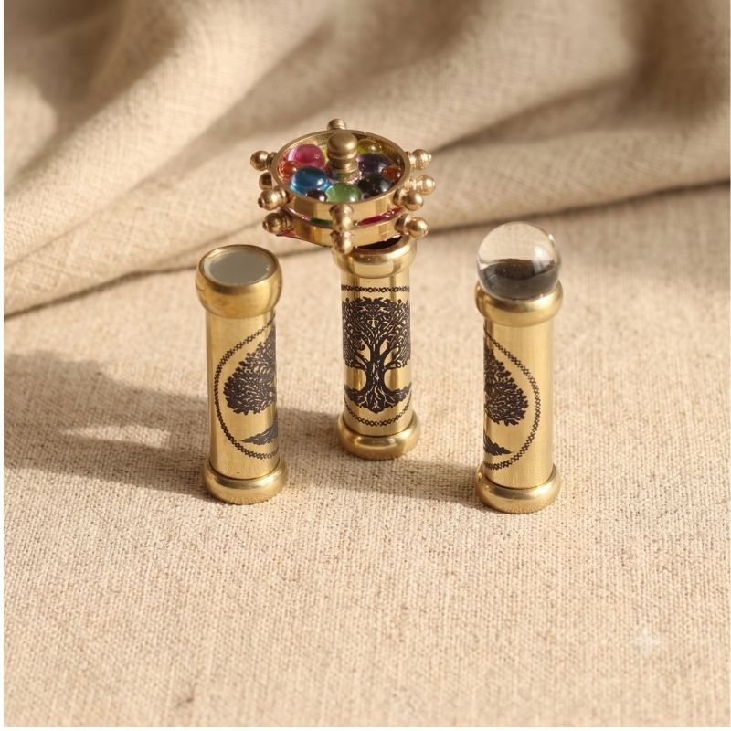 Tree of Life Brass Teleidoscope Keychain, Handmade Optical Instrument, Boho Keyring