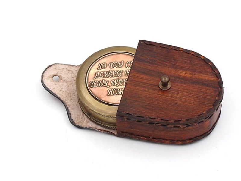 So You Can Always Find Your Way Back Home – Solid Brass Compass with Leather Case | Vintage Engraved Compass Gift for Husband, Son, Boyfriend, Anniversary, Graduation, or Valentine’s Day