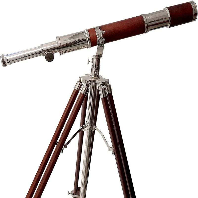 High Magnification Tube Telescope Brown and Nickel Finish Royal Handmade Authentic Design Solid Wood Tripod Antique