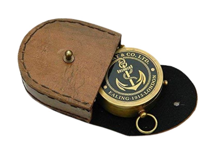 Vintage Brass Pocket Compass by W. Ottway & Co Ltd – Ealing 1915 London Maritime Nautical Compass with Leather Case | Antique Collectible Gift for Sailors, Explorers & Home Décor