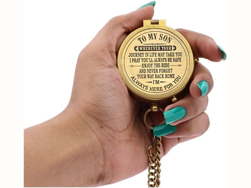 To My Son Compass – Engraved Inspirational Message from Parent – Solid Brass Pocket Compass with Leather Case – Vintage Gift for Son, Graduation, Birthday, Christmas, Life Milestone Keepsake