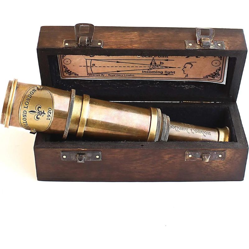 Nautical Vintage Maritime Brass Telescope Dollond London 1920 Antique with Wooden Box Spyglass