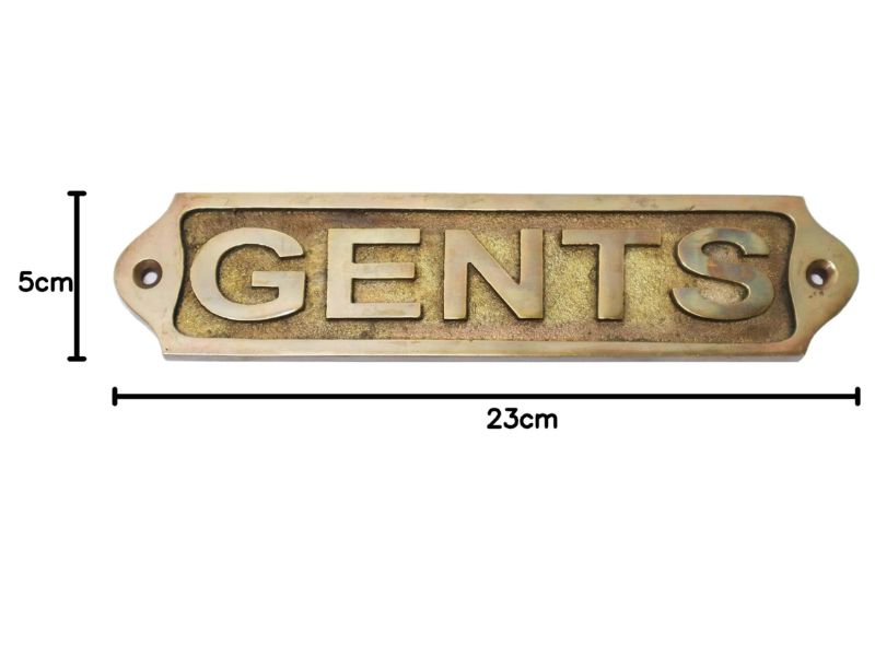 Antique Brass “GENTS” Door Sign Plaque – Vintage Style Restroom Wall Plate for Men’s Toilet | Solid Cast Brass with Mounting Screws | Classic Handmade Bathroom Decor