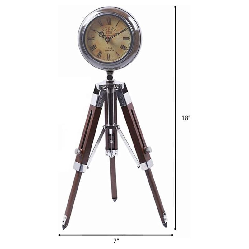 Handmade Antique Victorian London Clock with Wooden Tripod Stand