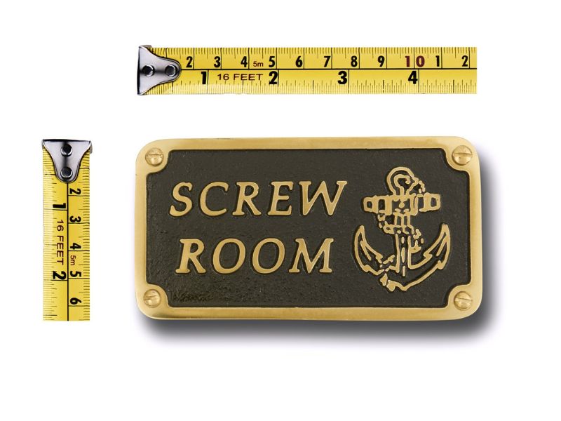 Screw Room Brass Door Sign Plaque | Vintage Nautical Wall Plate with Anchor Design | Solid Cast Brass & Black Enamel Finish | Boat Cabin Door Decor | Maritime Gift for Sailors