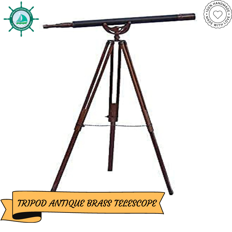 Brass Antique Nautical Telescope Anchor with Wooden Tripod Stand Decorative Gift Replica Telescope Gift Decorative Telescope for Living Room, Modern, Bedroom, Office