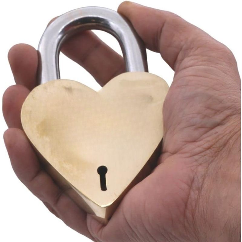 handmade 5 inches heart shape brass lock